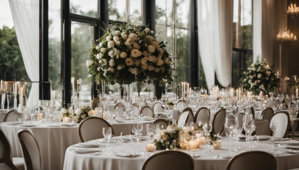 Outstanding Chair Hire Services in Your Area – The Events Guys Make Your Occasions Remarkable! 5 Events Guys A wedding reception set up with white tables and white flowers, featuring elegant catering services.